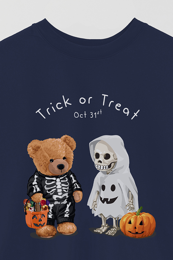 REMERA OVER ESTAMPADA UNISEX TEDDY TRICK OR TREAT