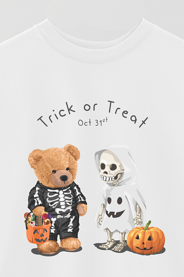 REMERA OVER ESTAMPADA UNISEX TEDDY TRICK OR TREAT