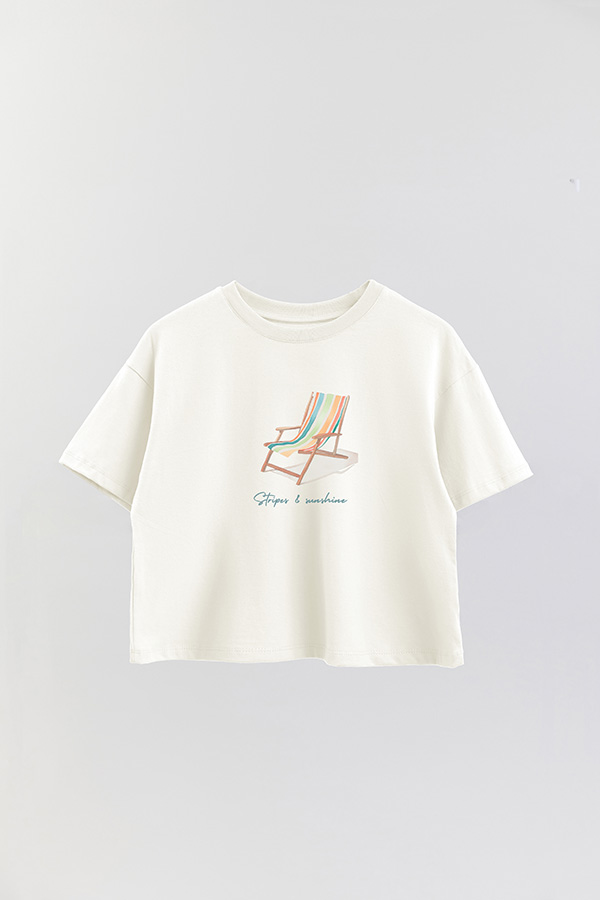 REMERA CROP ESTAMPADA COASTAL STRIPES SUNSHINE