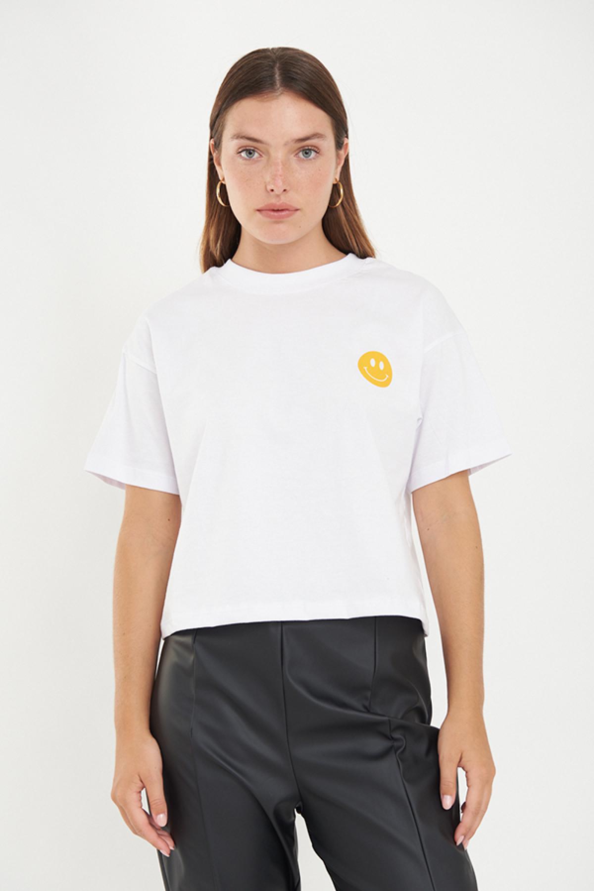 REMERA CROP ESTAMPADA DN YELLOW SMILE