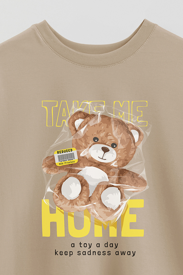 REMERA OVER ESTAMPADA UNISEX TEDDY TAKE ME HOME
