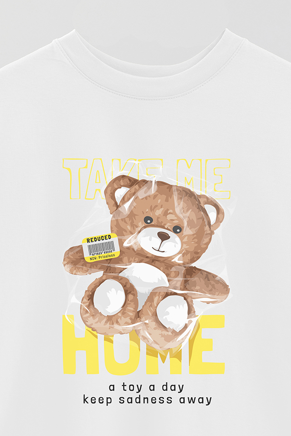 REMERA OVER ESTAMPADA UNISEX TEDDY TAKE ME HOME