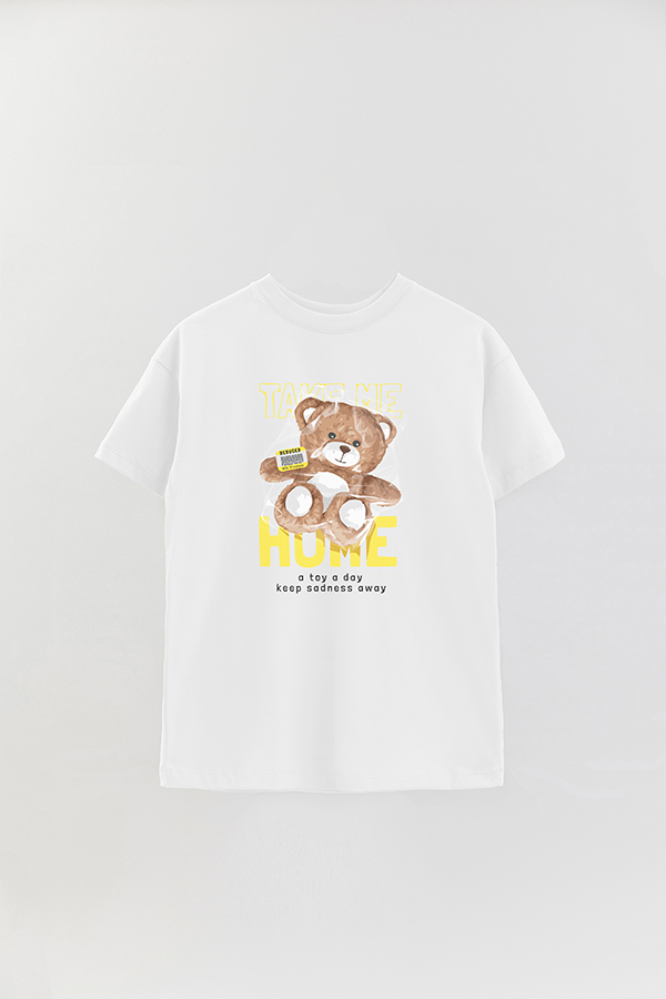 REMERA OVER ESTAMPADA UNISEX TEDDY TAKE ME HOME