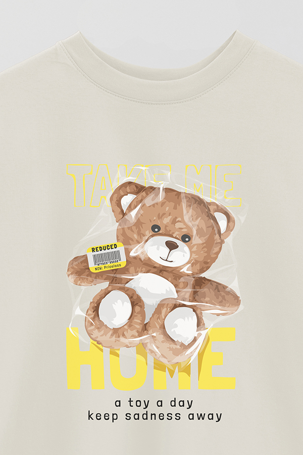 REMERA OVER ESTAMPADA UNISEX TEDDY TAKE ME HOME