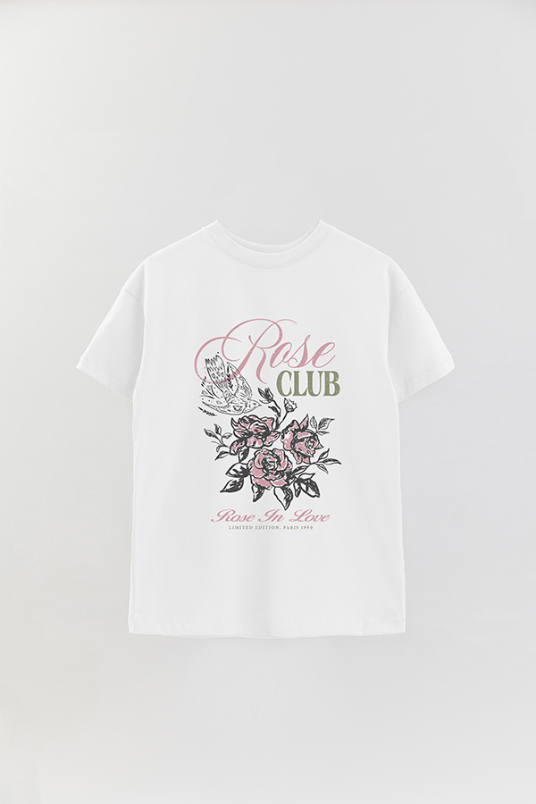 REMERA OVER ESTAMPADA ROSE CLUB