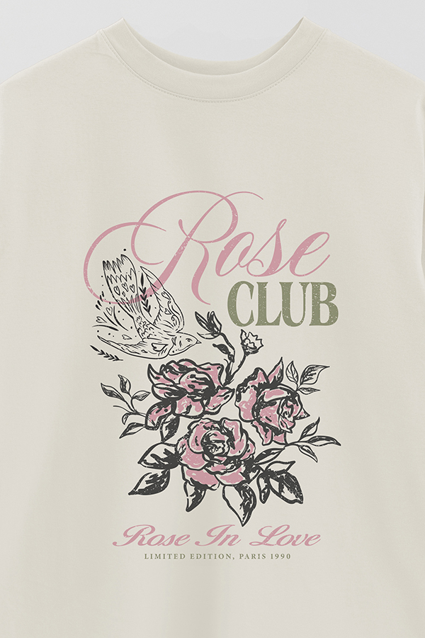 REMERA OVER ESTAMPADA ROSE CLUB