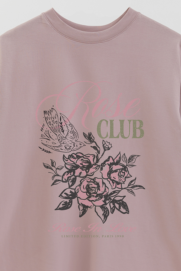 REMERA OVER ESTAMPADA ROSE CLUB
