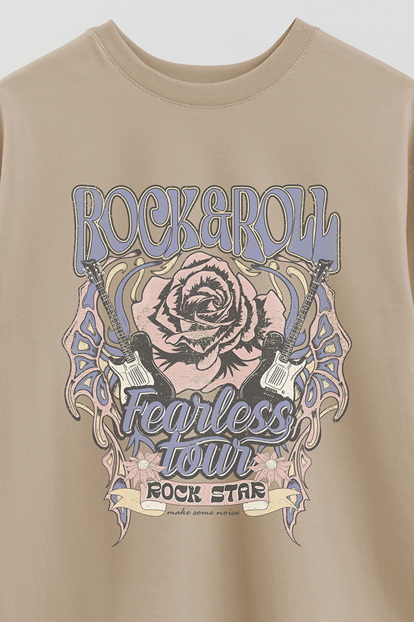 REMERA OVER ESTAMPADA ROCK N ROLL