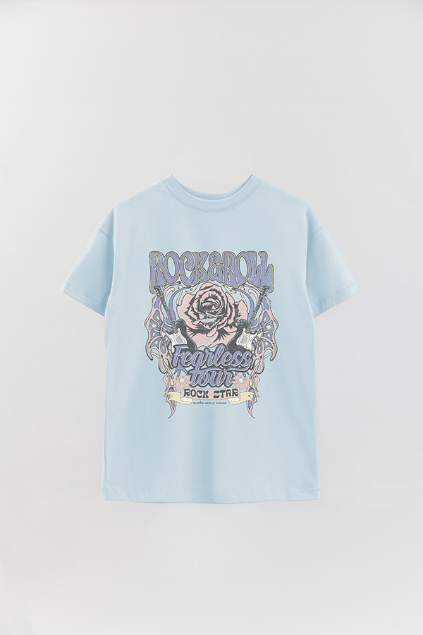 REMERA OVER ESTAMPADA ROCK N ROLL