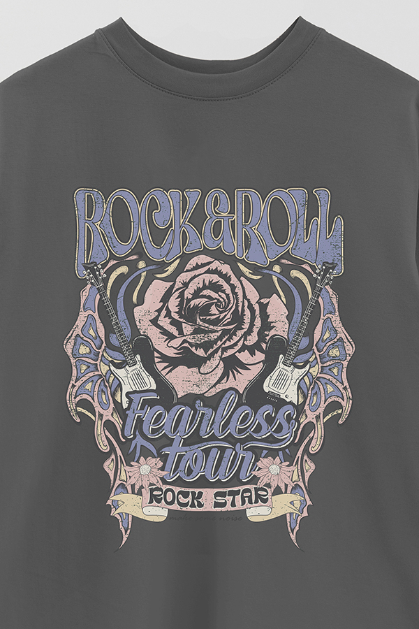 REMERA OVER ESTAMPADA ROCK N ROLL