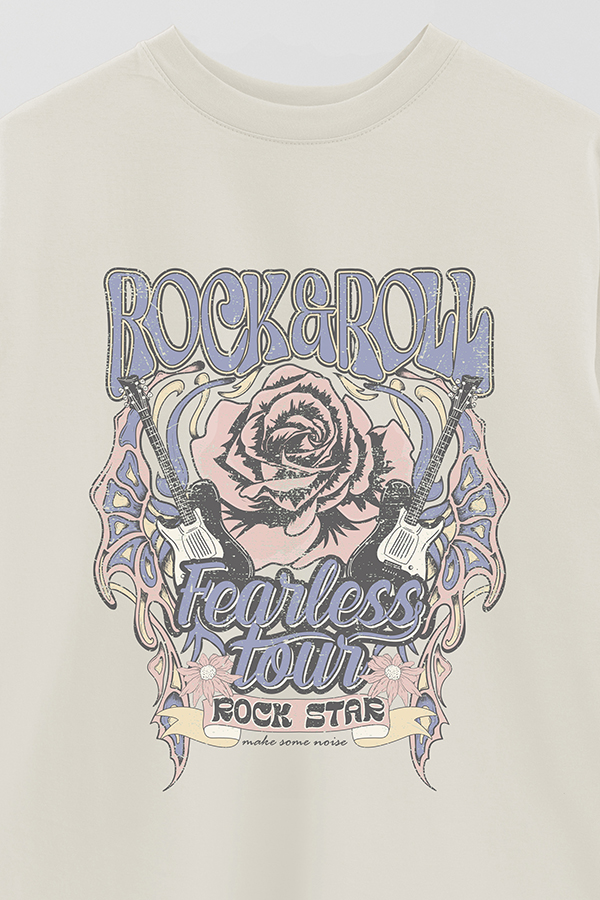 REMERA OVER ESTAMPADA ROCK N ROLL