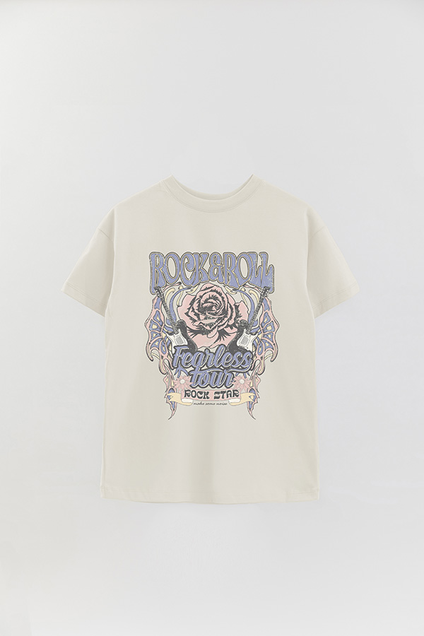 REMERA OVER ESTAMPADA ROCK N ROLL