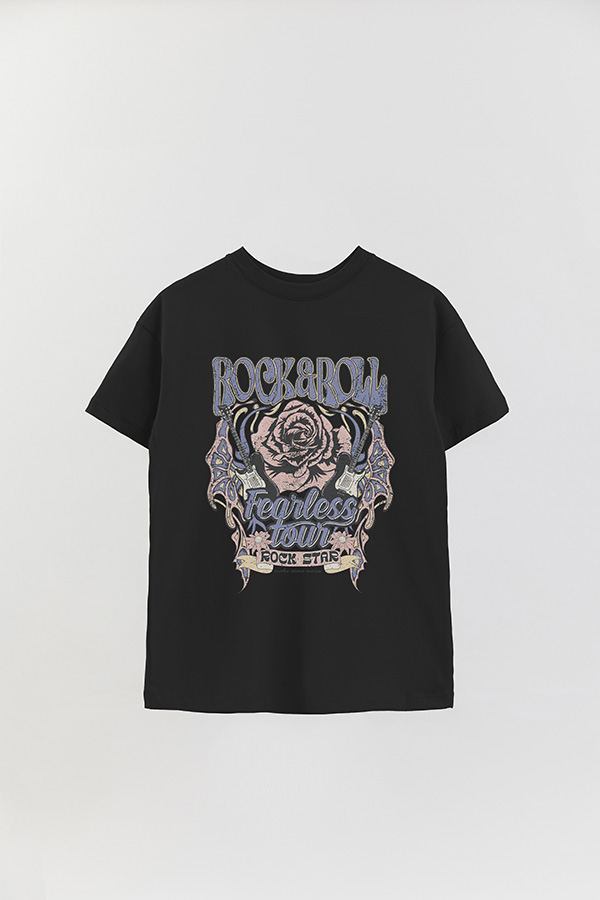 REMERA OVER ESTAMPADA ROCK N ROLL