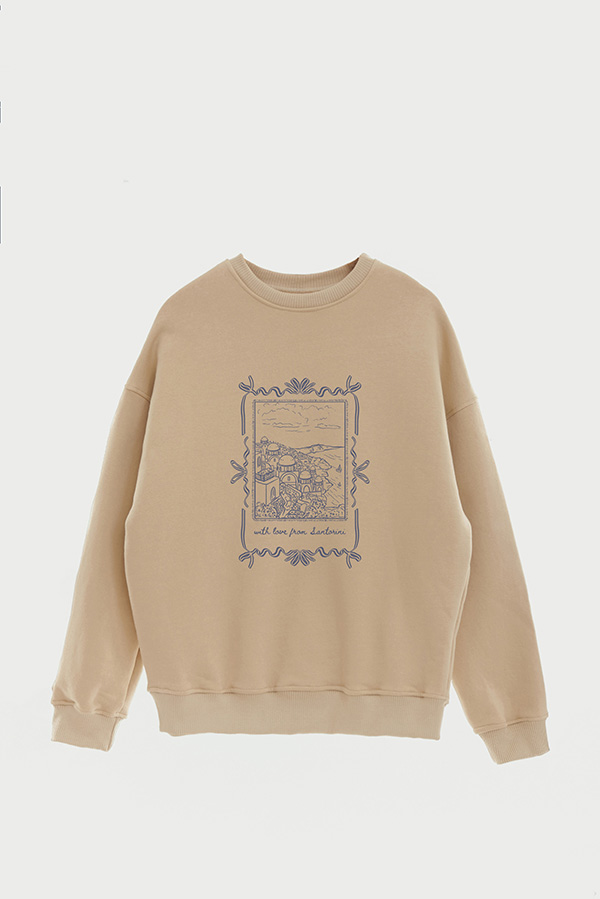 BUZO CREWNECK ESTAMPADO SKETCH SANTORINI