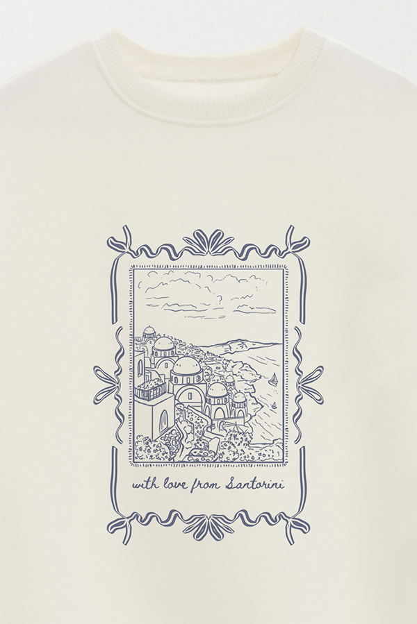 BUZO CREWNECK ESTAMPADO SKETCH SANTORINI
