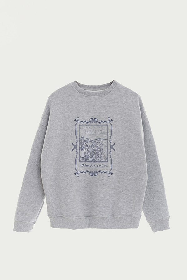 BUZO CREWNECK ESTAMPADO SKETCH SANTORINI