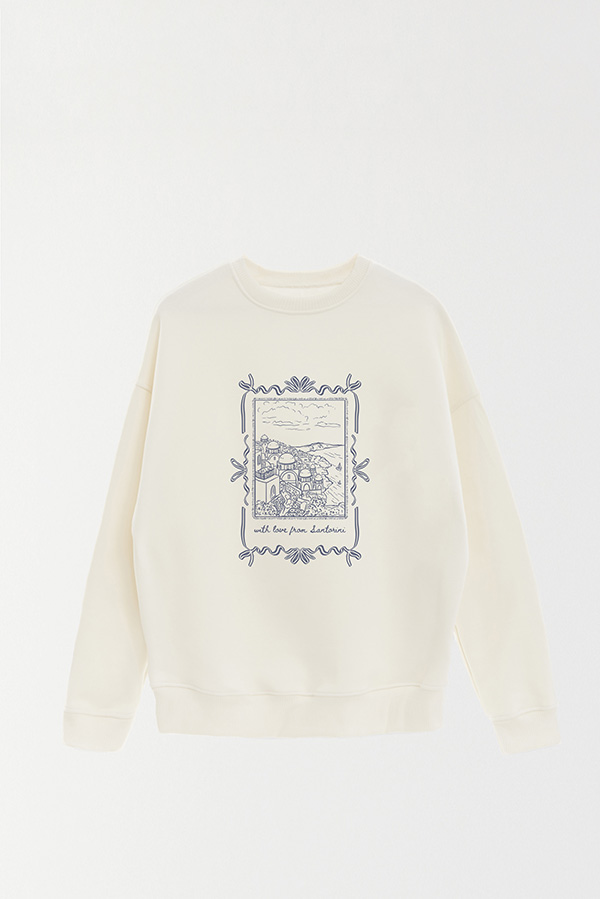 BUZO CREWNECK ESTAMPADO SKETCH SANTORINI
