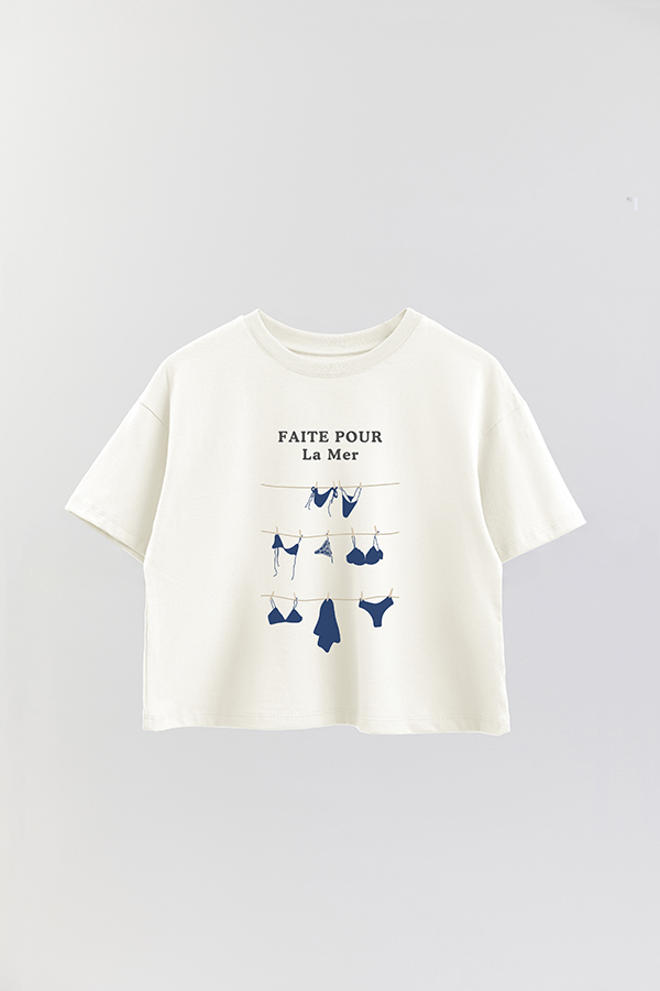 REMERA CROP ESTAMPADA BEACH FAIT POUR LA MER