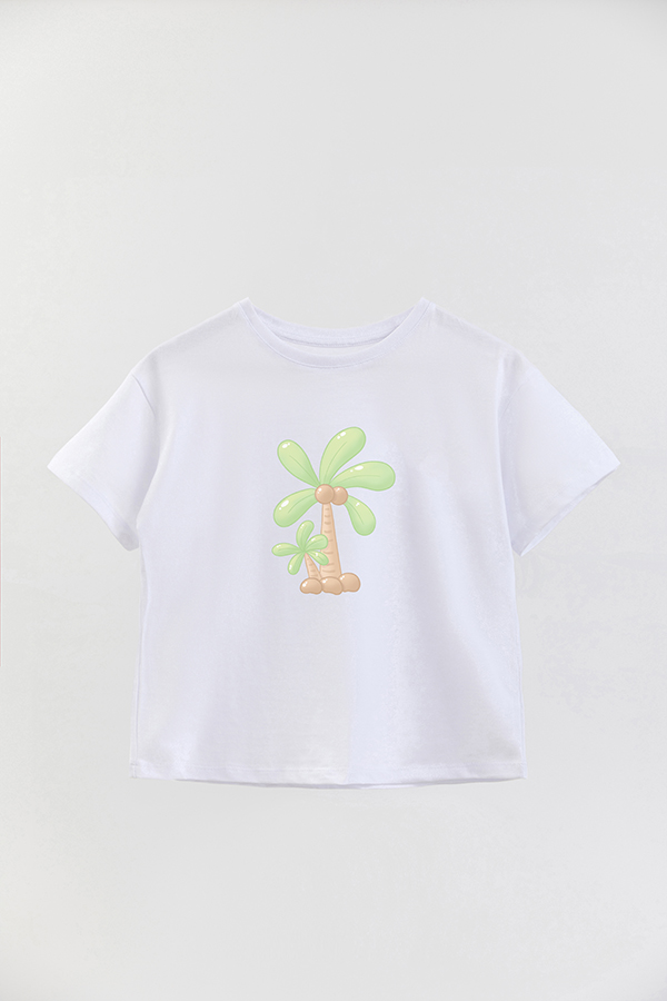 REMERA GIRL OVER SUMMER CAT PALM