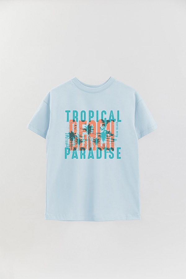 REMERA OVER ESTAMPADA TROPICAL BEACH PARADISE