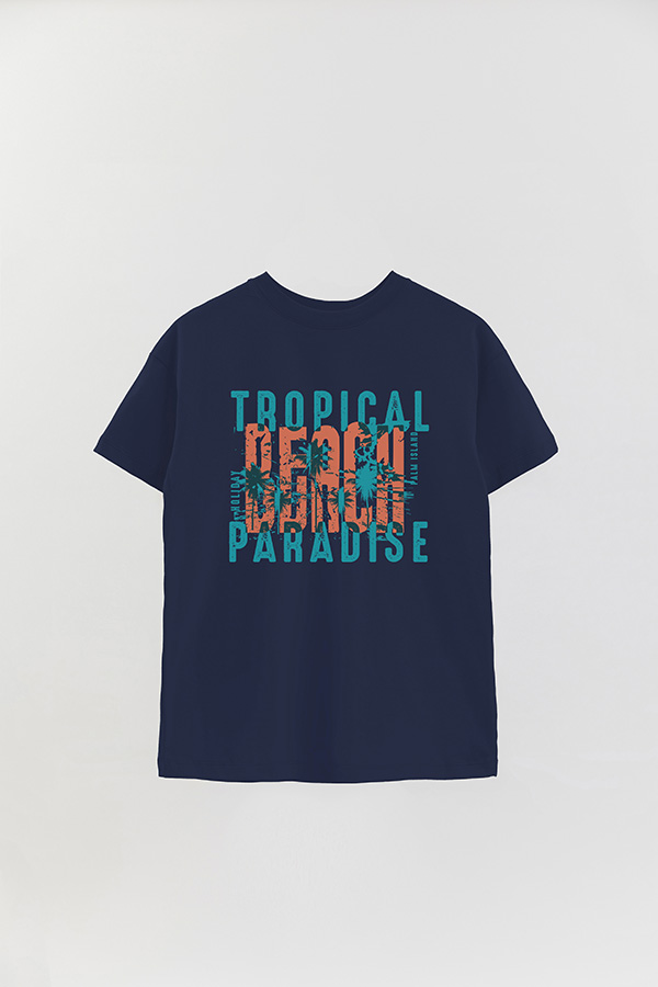 REMERA OVER ESTAMPADA TROPICAL BEACH PARADISE