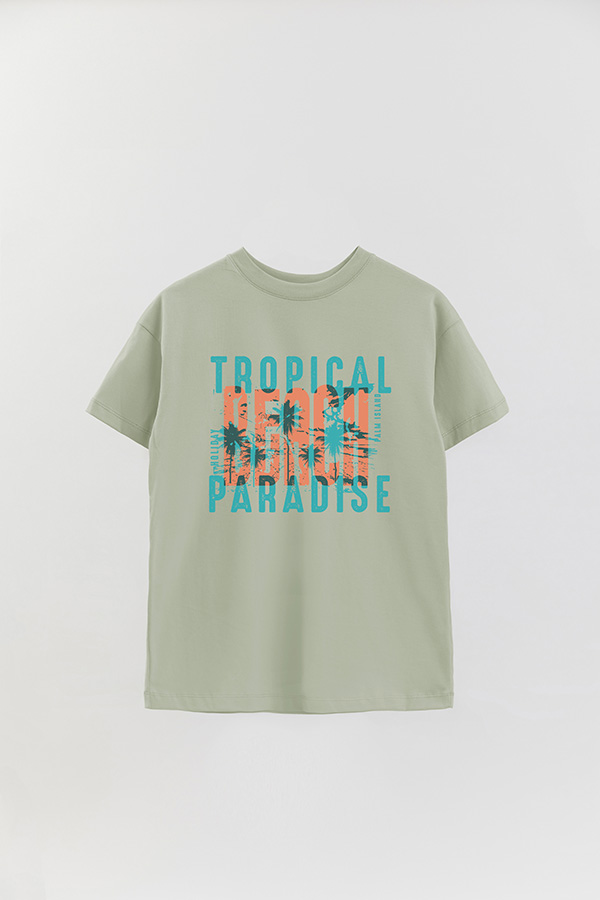 REMERA OVER ESTAMPADA TROPICAL BEACH PARADISE
