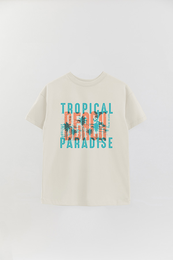 REMERA OVER ESTAMPADA TROPICAL BEACH PARADISE