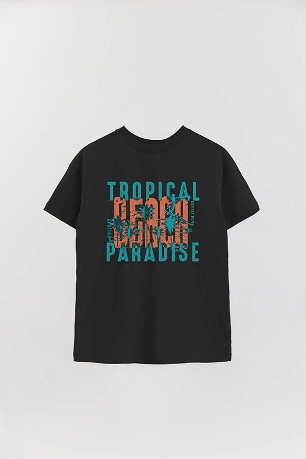 REMERA OVER ESTAMPADA TROPICAL BEACH PARADISE