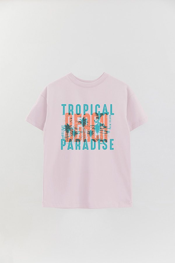 REMERA OVER ESTAMPADA TROPICAL BEACH PARADISE