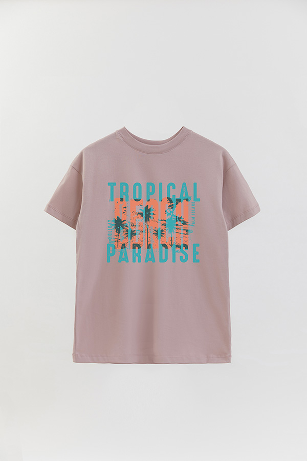 REMERA OVER ESTAMPADA TROPICAL BEACH PARADISE