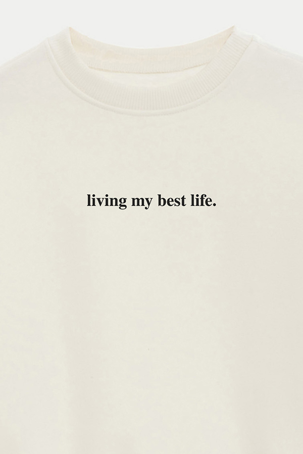 BUZO CROP ESTAMPADO MNM LIVING MY BEST LIFE