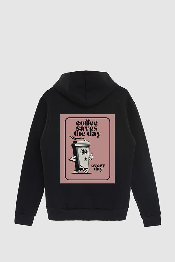 HOODIE ESTAMPADO POSTER COFFEE SAVES THE DAY