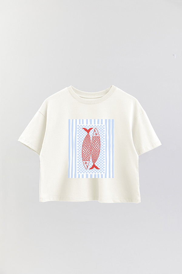 REMERA CROP ESTAMPADA BEACH BLUE SARDINES