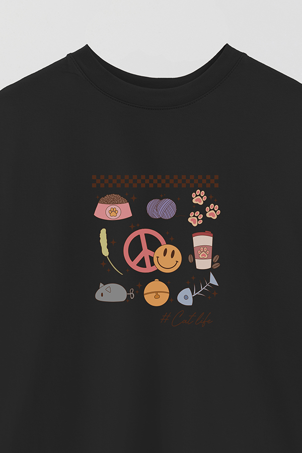 REMERA OVER ESTAMPADA CAT PEACE