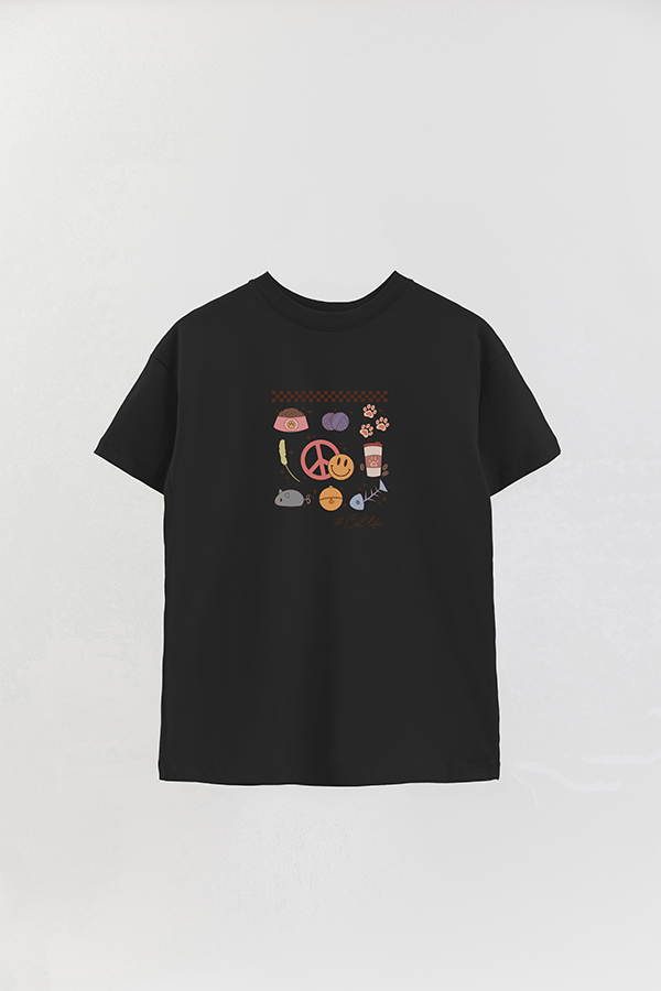 REMERA OVER ESTAMPADA CAT PEACE