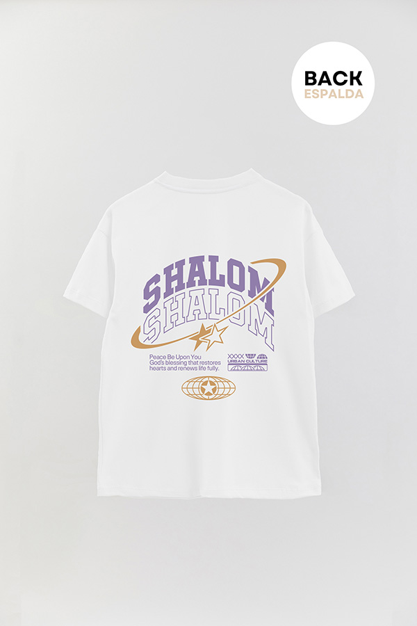 REMERA OVER ESTAMPADA UNISEX ESPALDA SHALOM
