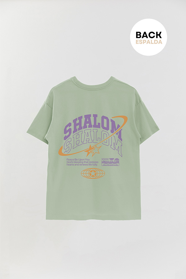 REMERA OVER ESTAMPADA UNISEX ESPALDA SHALOM