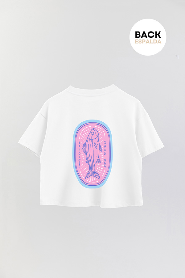 REMERA CROP FB ESTAMPADA SARDINES STICKER
