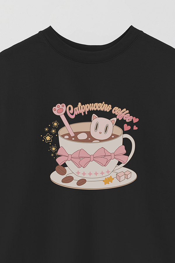 REMERA OVER ESTAMPADA CAT CATPPUCCINO