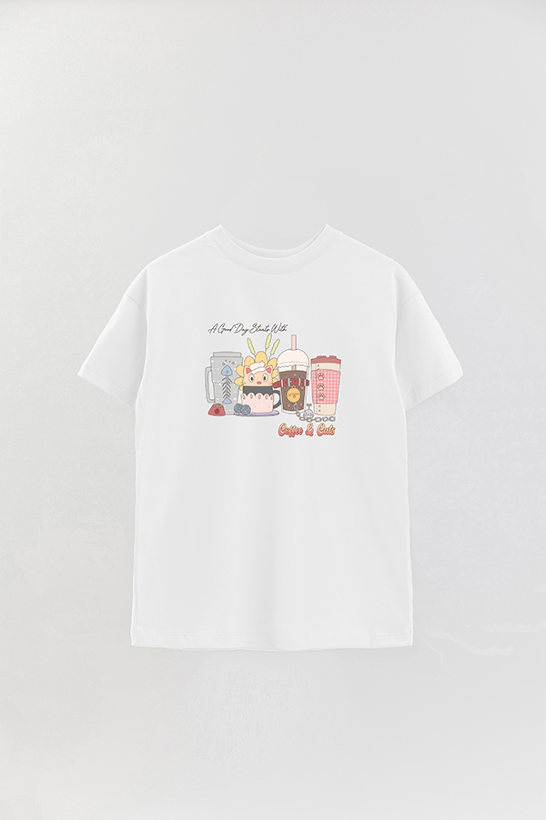 REMERA OVER ESTAMPADA CAT COFFEE