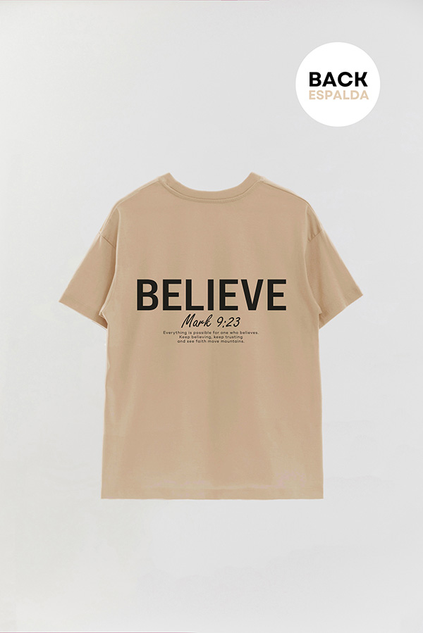 REMERA OVER ESTAMPADA UNISEX ESPALDA BELIEVE
