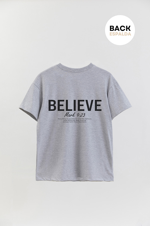 REMERA OVER ESTAMPADA UNISEX ESPALDA BELIEVE