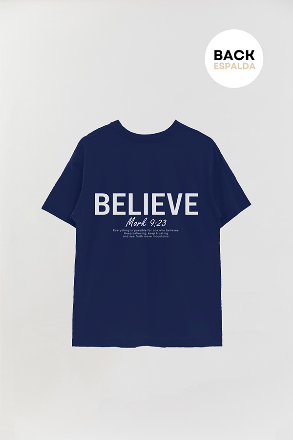 REMERA OVER ESTAMPADA UNISEX ESPALDA BELIEVE