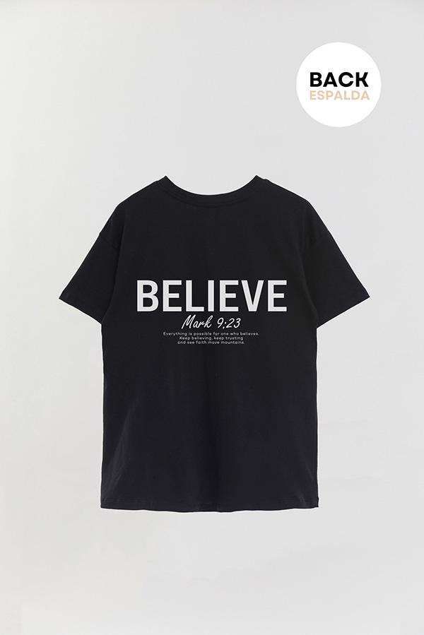 REMERA OVER ESTAMPADA UNISEX ESPALDA BELIEVE
