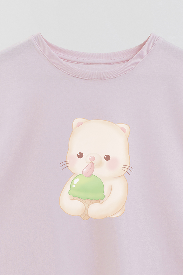 REMERA GIRL OVER SUMMER CAT GREEN ICE CREAM