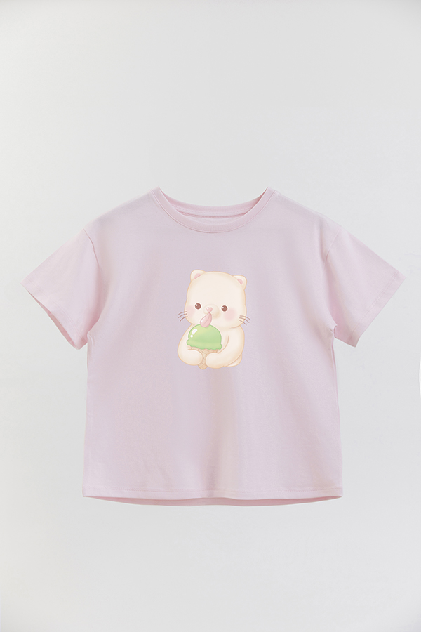 REMERA GIRL OVER SUMMER CAT GREEN ICE CREAM