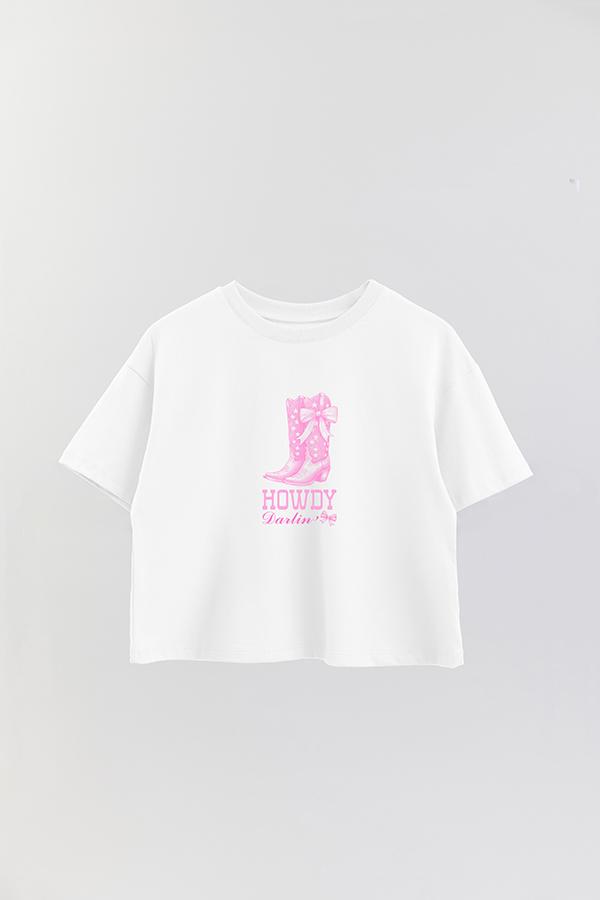 REMERA CROP ESTAMPADA COQUETTE HOWDY DARLIN