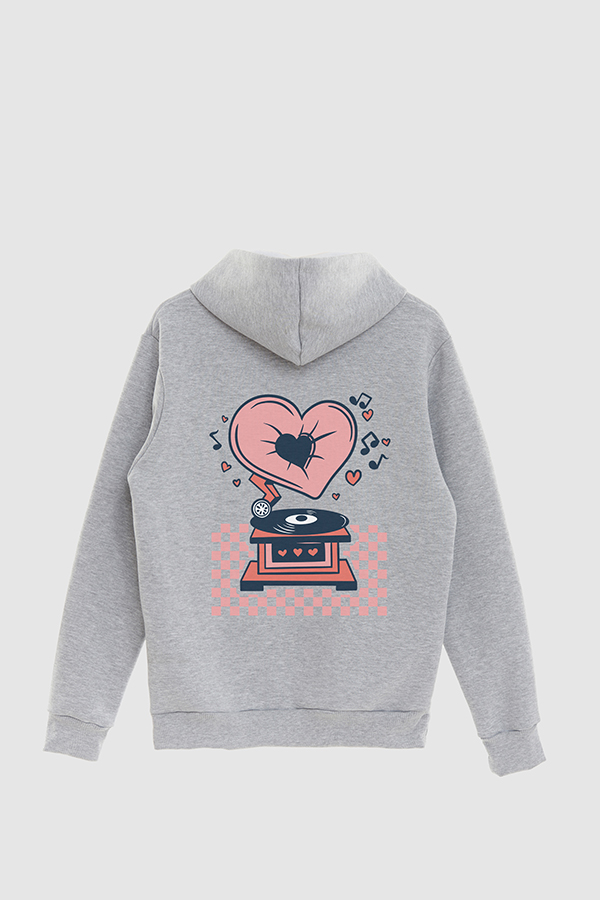 HOODIE ESTAMPADO CARTOON ILLUSTRATION LOVE RECORD PLAYER