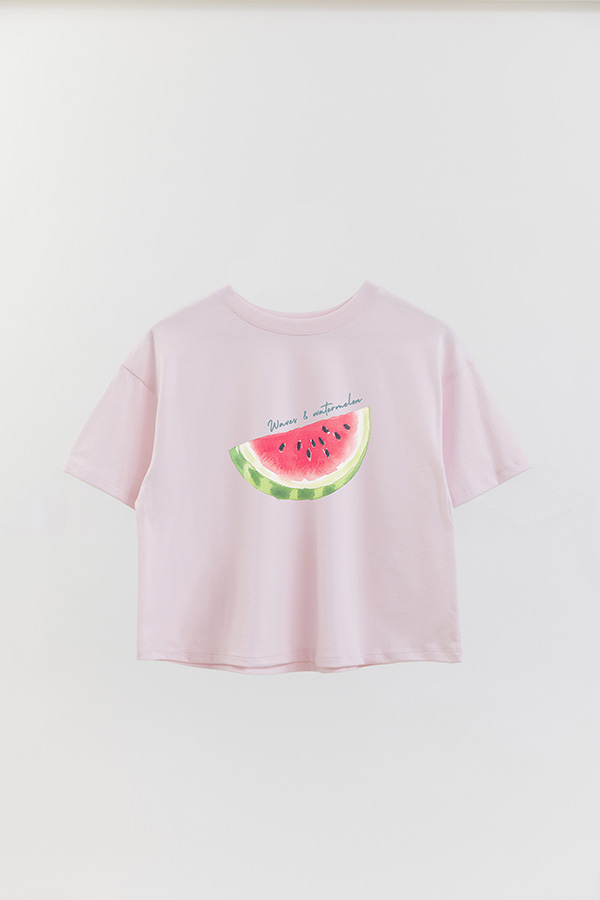 REMERA CROP ESTAMPADA COASTAL TROPICAL WATERCOLOR WAVES WATERMELON
