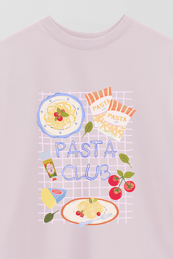 REMERA OVER ESTAMPADA PASTA CLUB